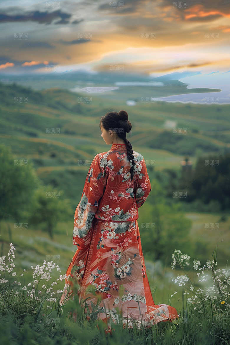 女生旅行背影唯美旅游摄影图
