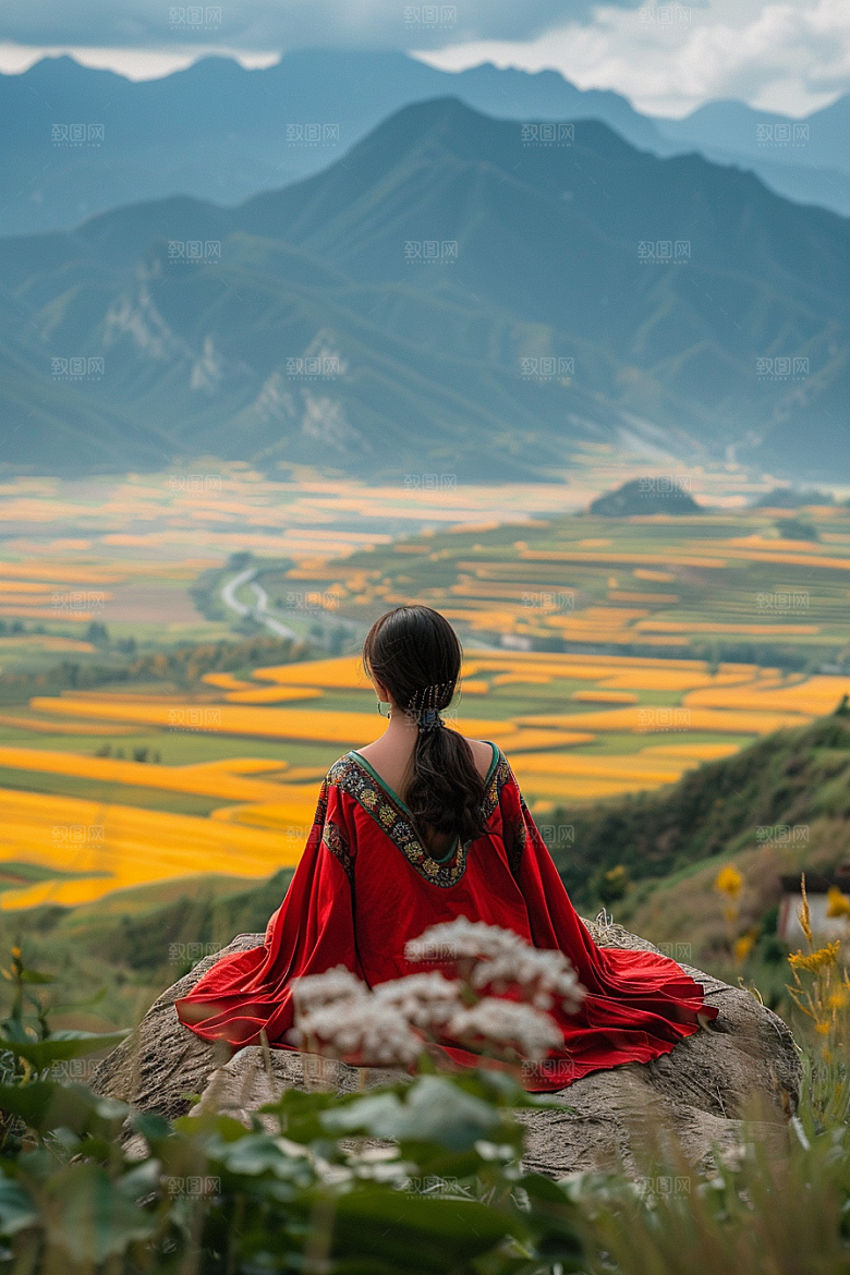 女生旅行背影自然唯美摄影图