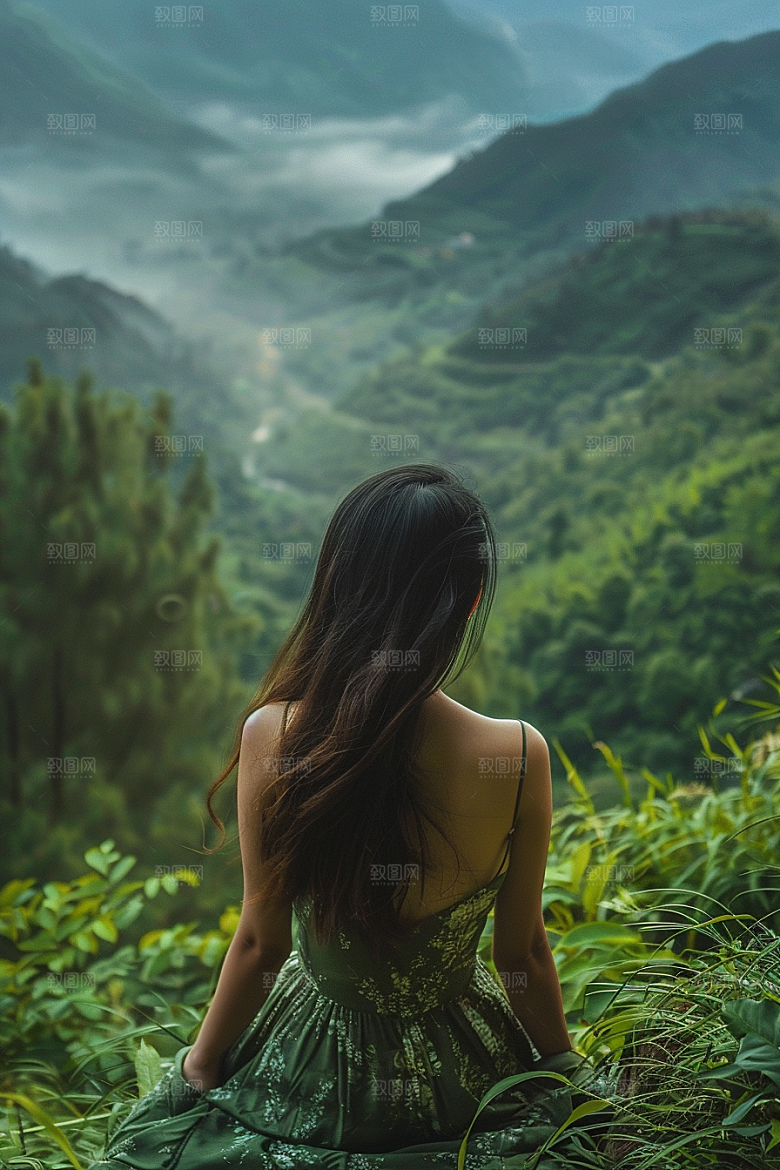 女生旅行背影唯美旅游摄影图