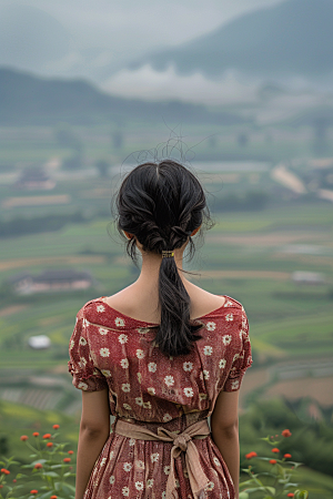 女生旅行背影风光辽阔摄影图