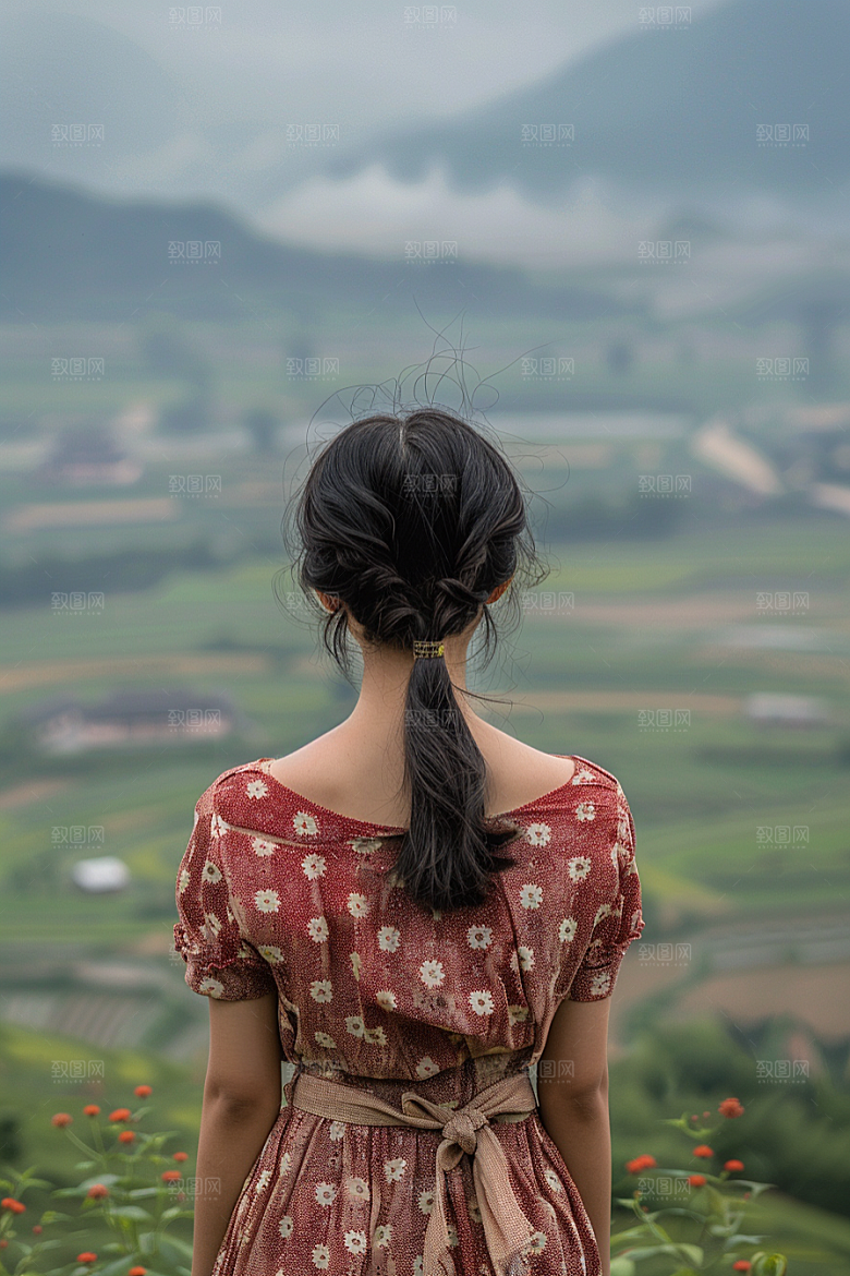 女生旅行背影风光辽阔摄影图