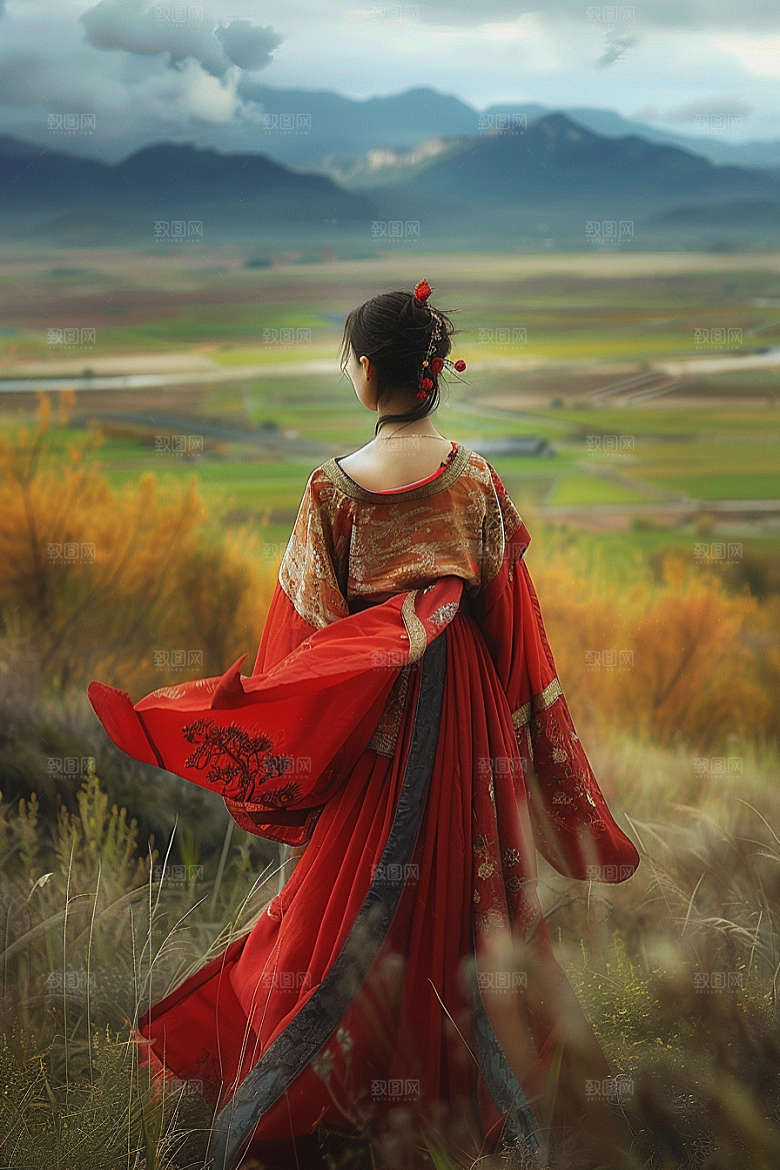 女生旅行背影人物风光摄影图