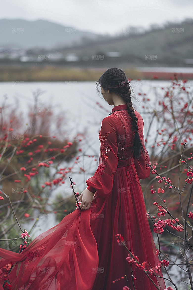 女生旅行背影辽阔探险摄影图