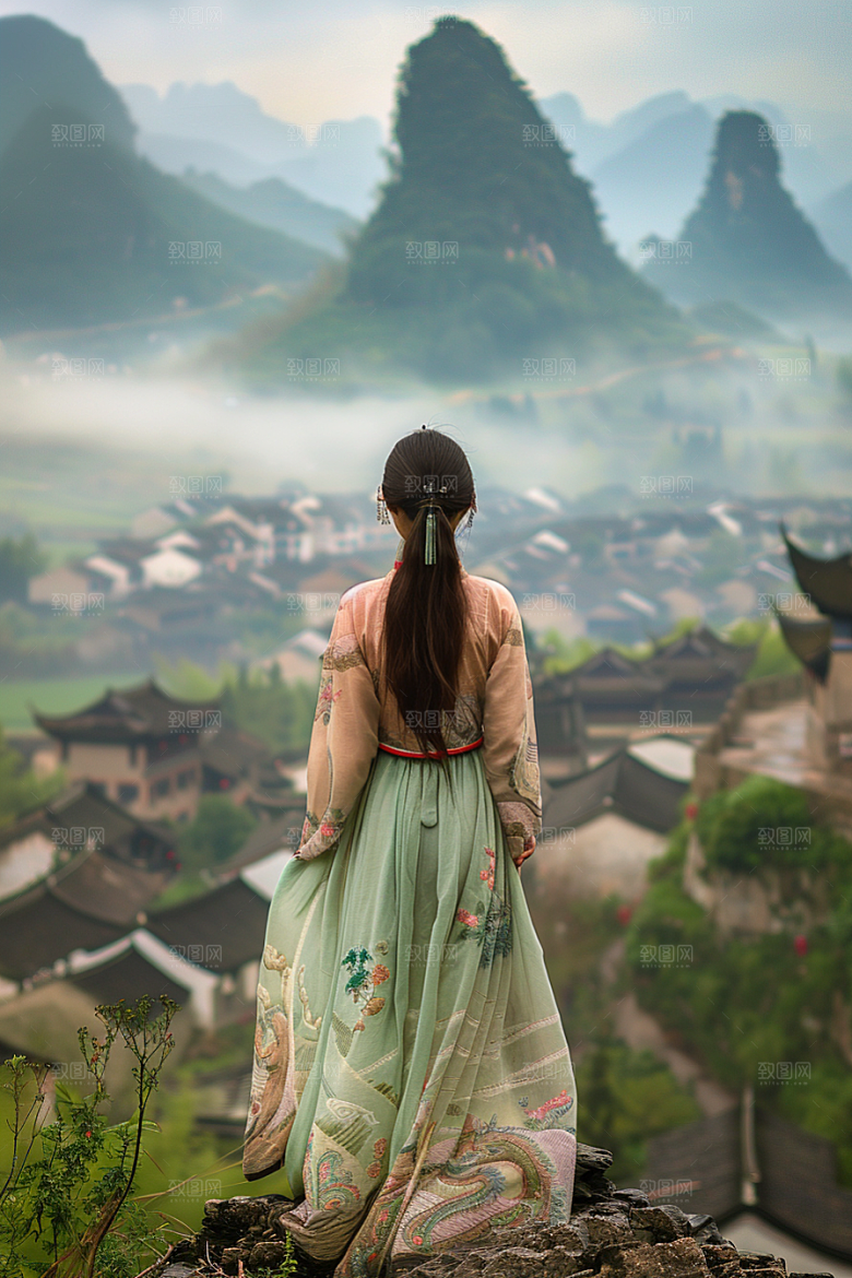 女生旅行背影自由行唯美摄影图