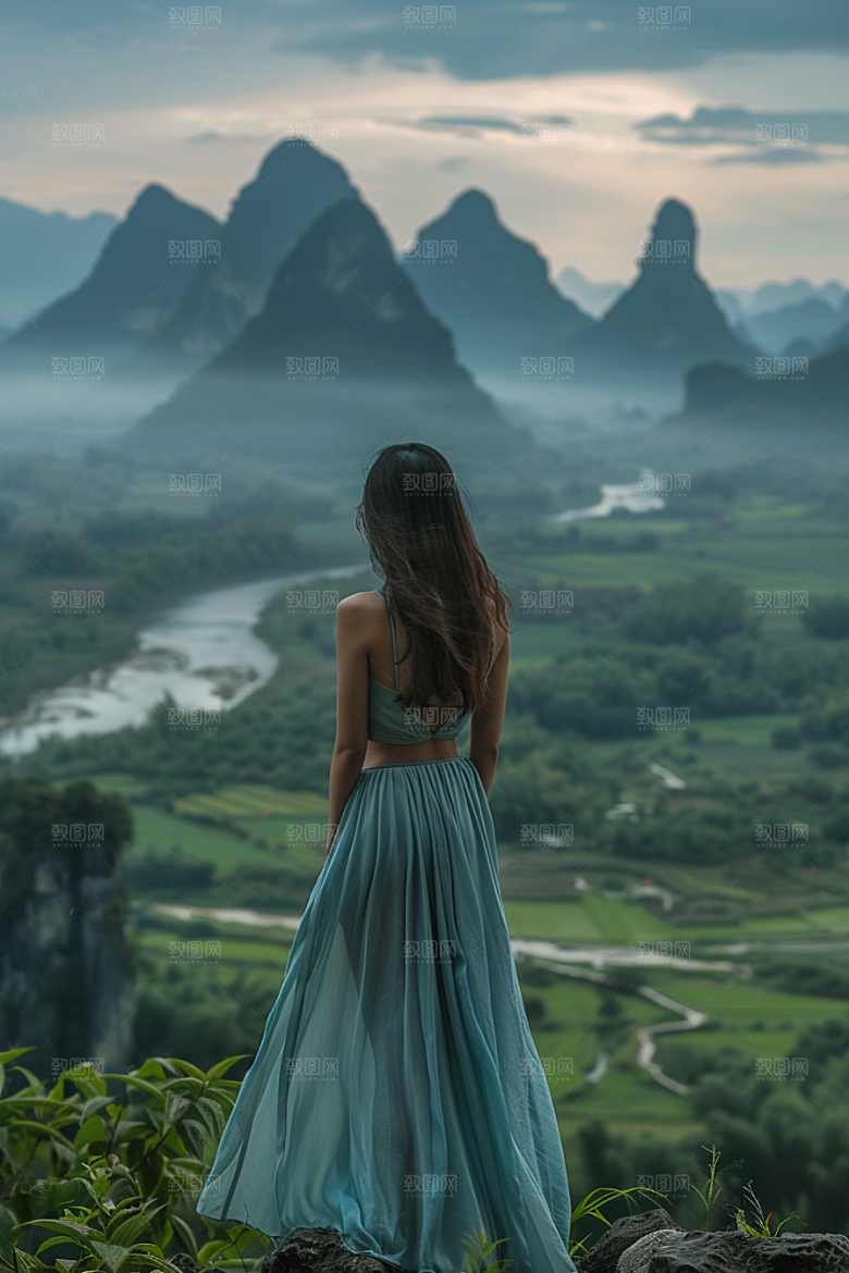 女生旅行背影旅游自然摄影图
