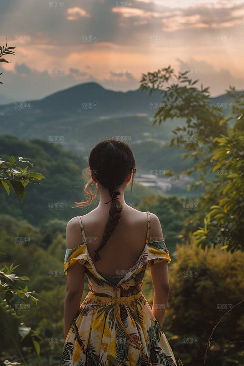 女生旅行背影户外自由行摄影图