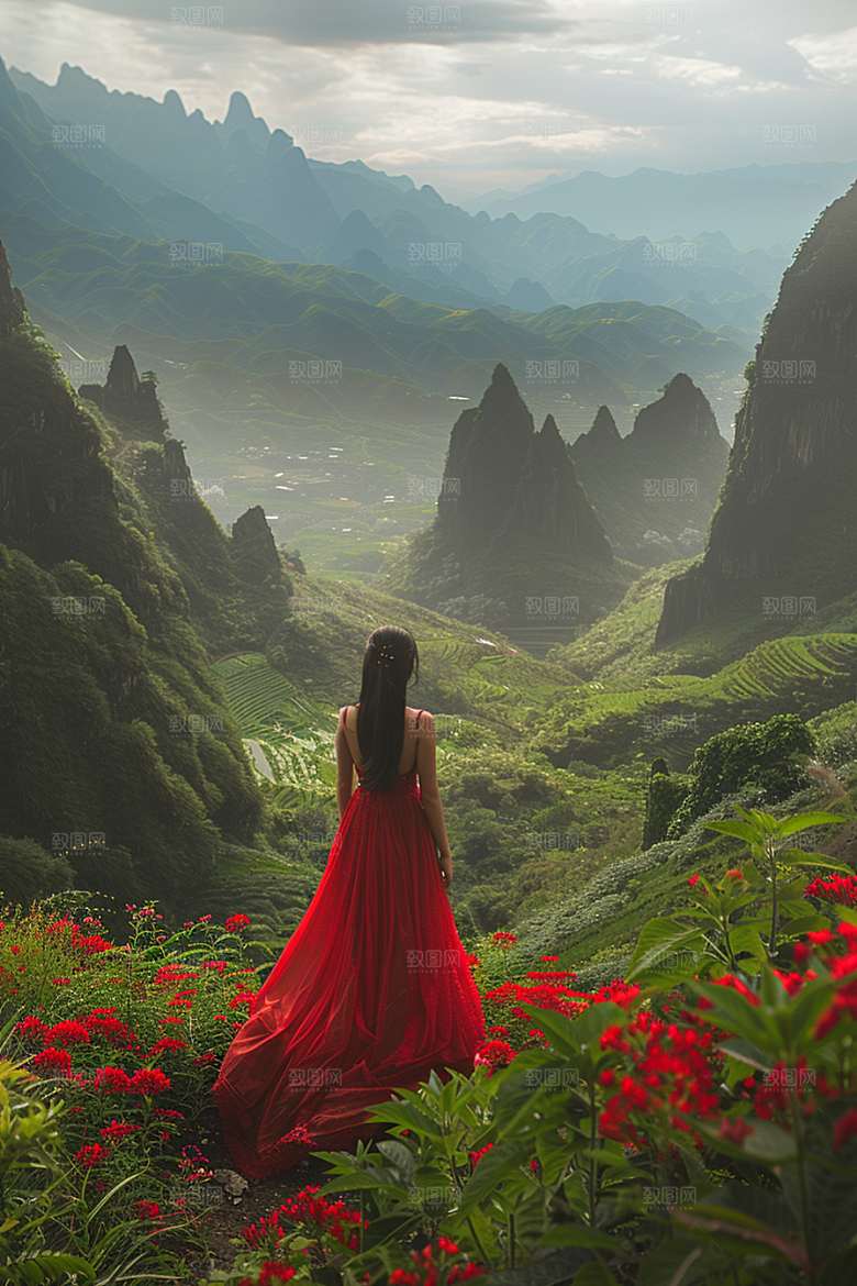 女生旅行背影唯美高清摄影图