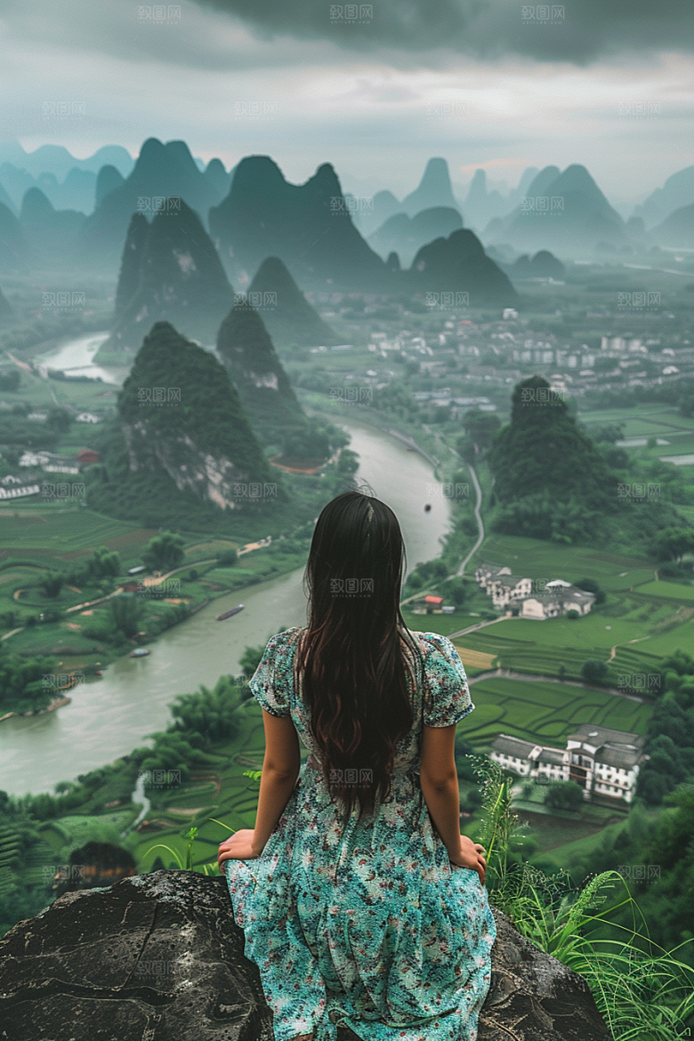 女生旅行背影人物唯美摄影图