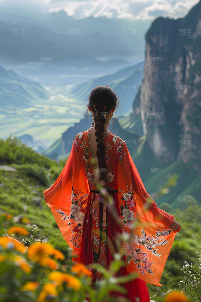 女生旅行背影辽阔自由行摄影图