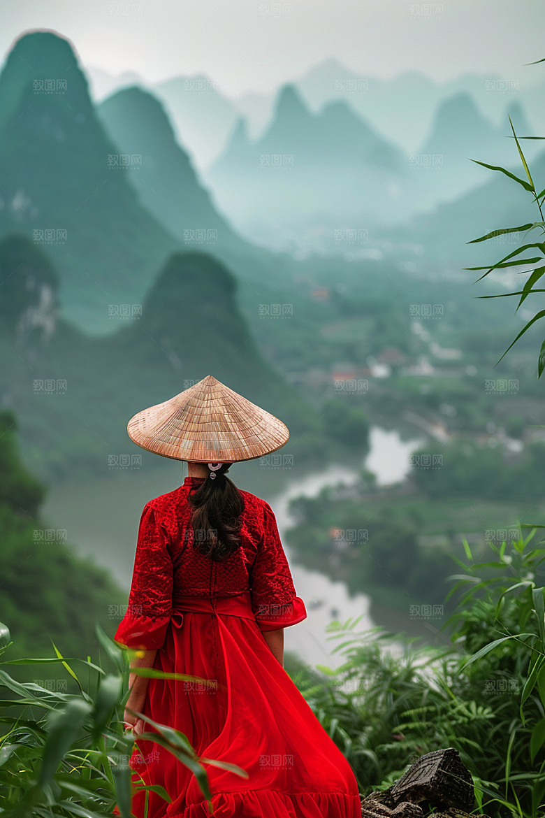 女生旅行背影风光唯美摄影图