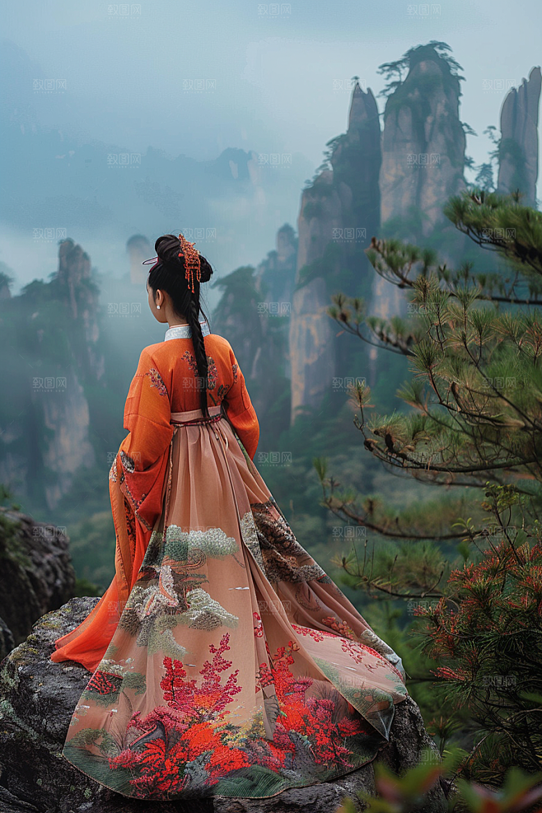女生旅行背影风光自然摄影图