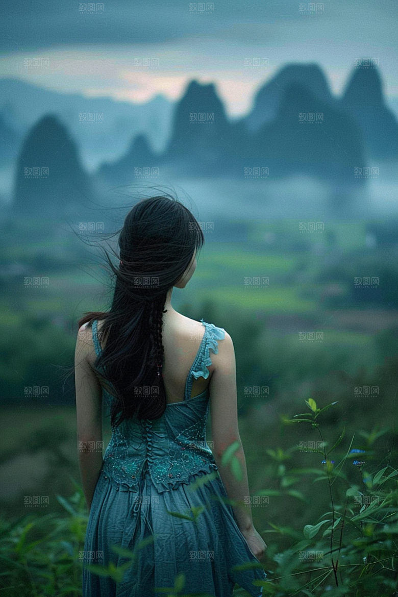 女生旅行背影自然高清摄影图