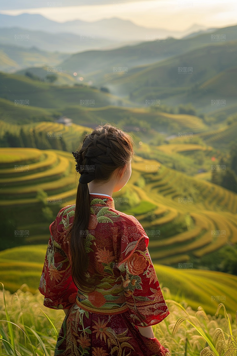女生旅行背影自由行辽阔摄影图