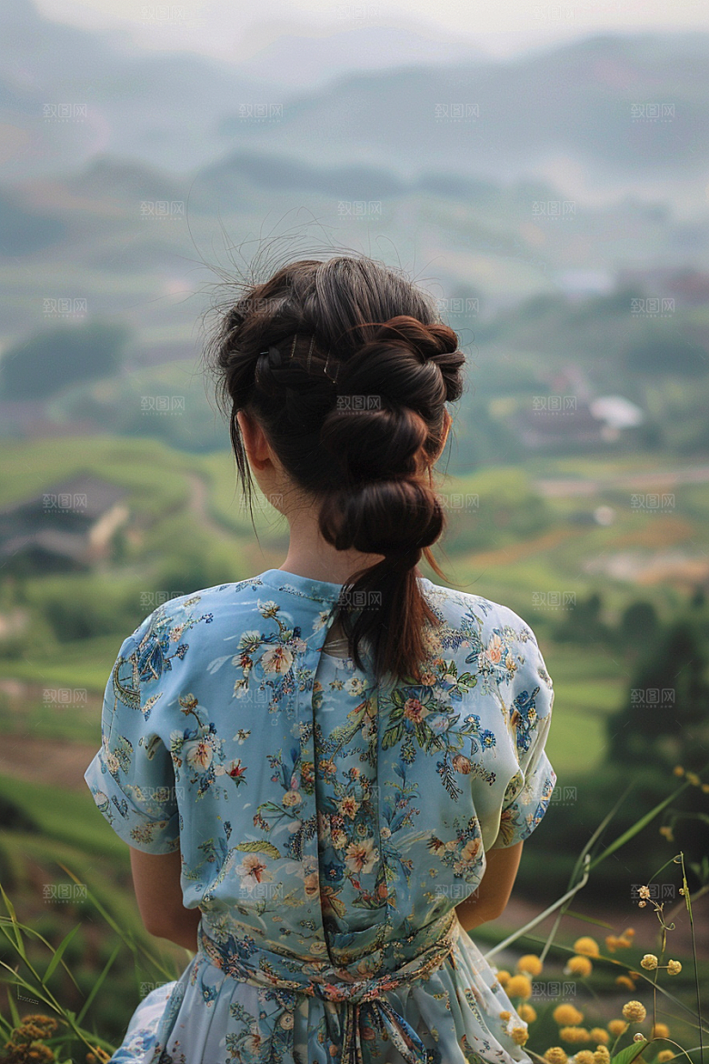 女生旅行背影自然自由行摄影图
