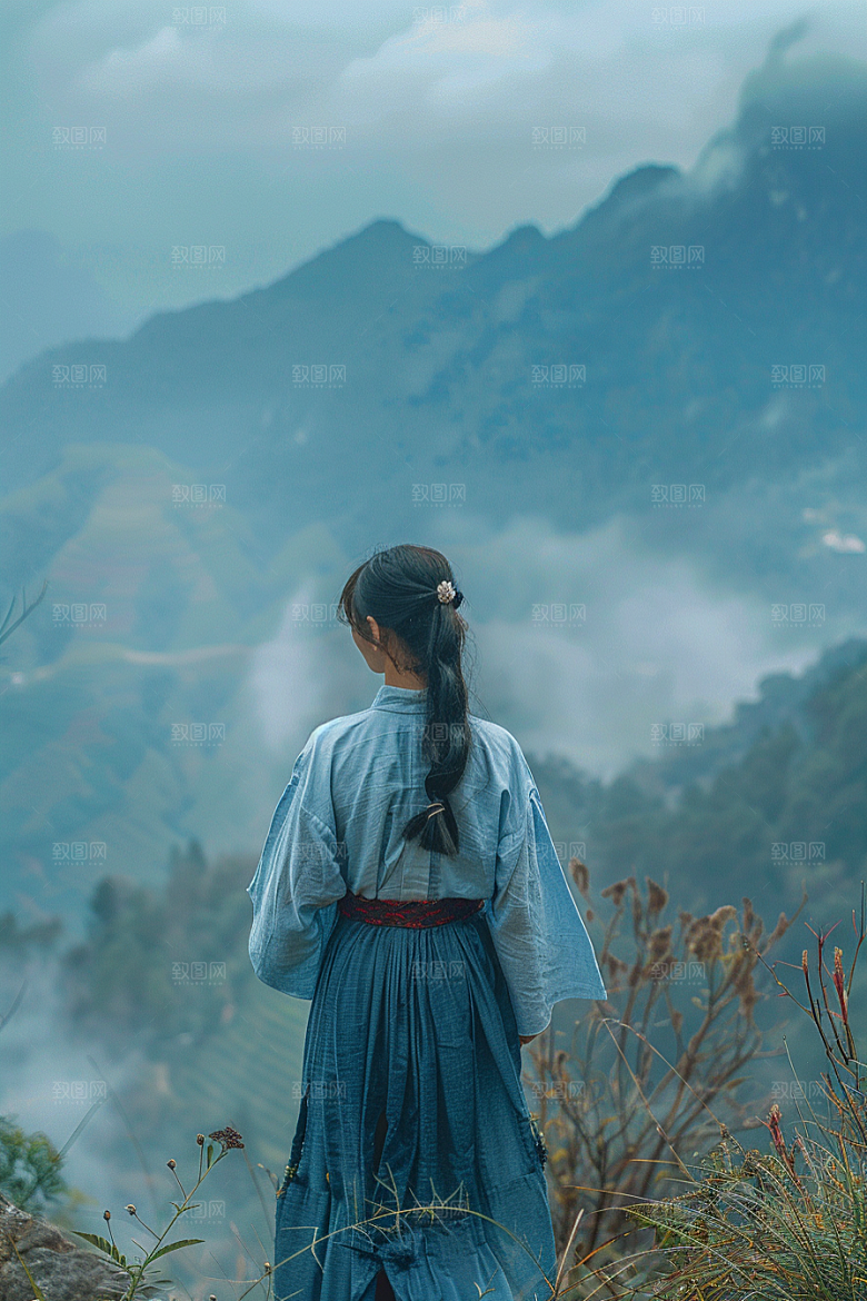 女生旅行背影自然自由行摄影图