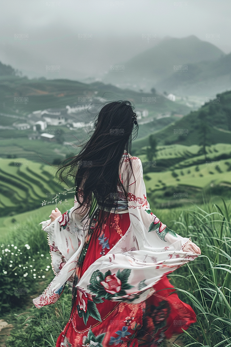 女生旅行背影户外辽阔摄影图
