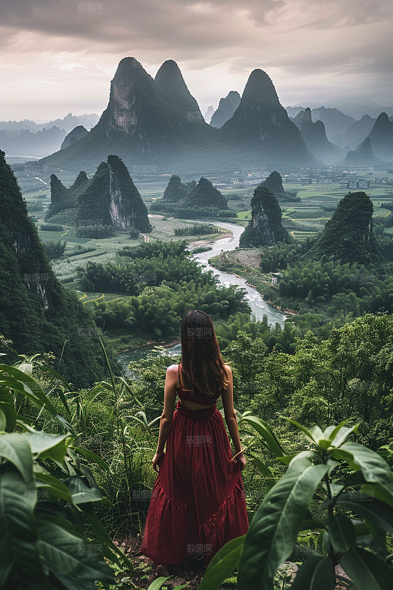 女生旅行背影旅游唯美摄影图