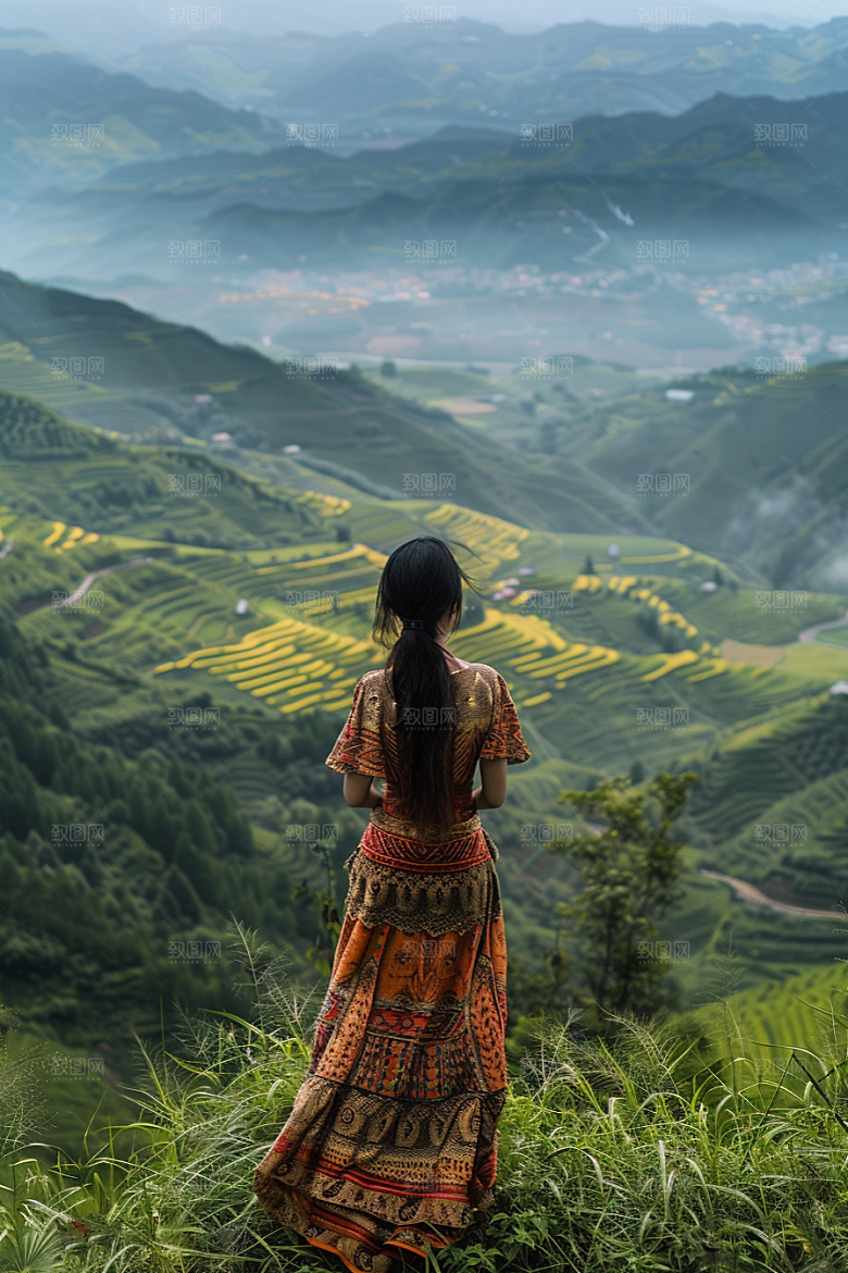 女生旅行背影高清户外摄影图