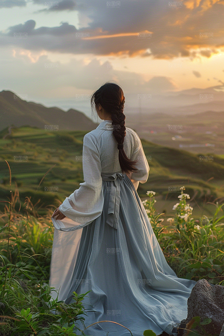 女生旅行背影自然旅游摄影图