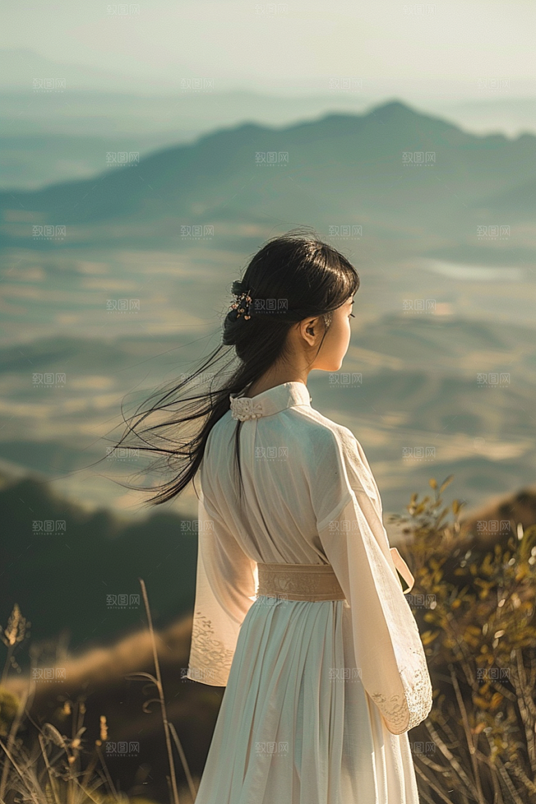 女生旅行背影探险风光摄影图