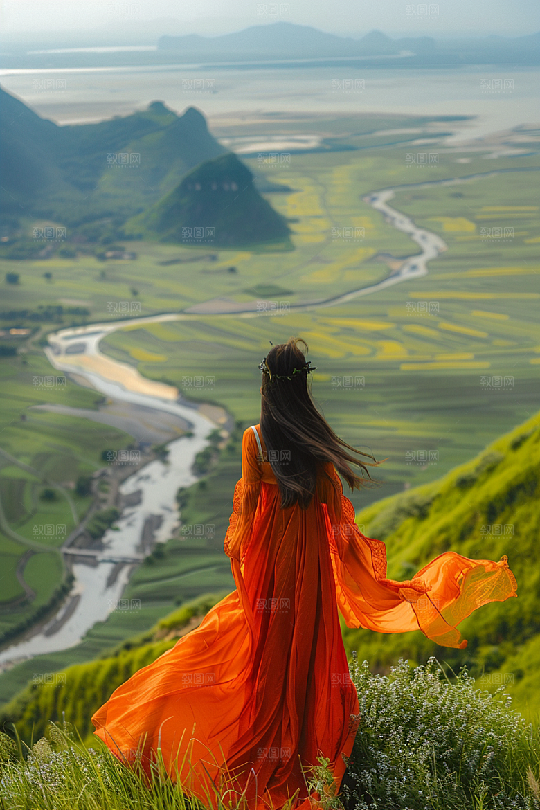 女生旅行背影徒步探险摄影图