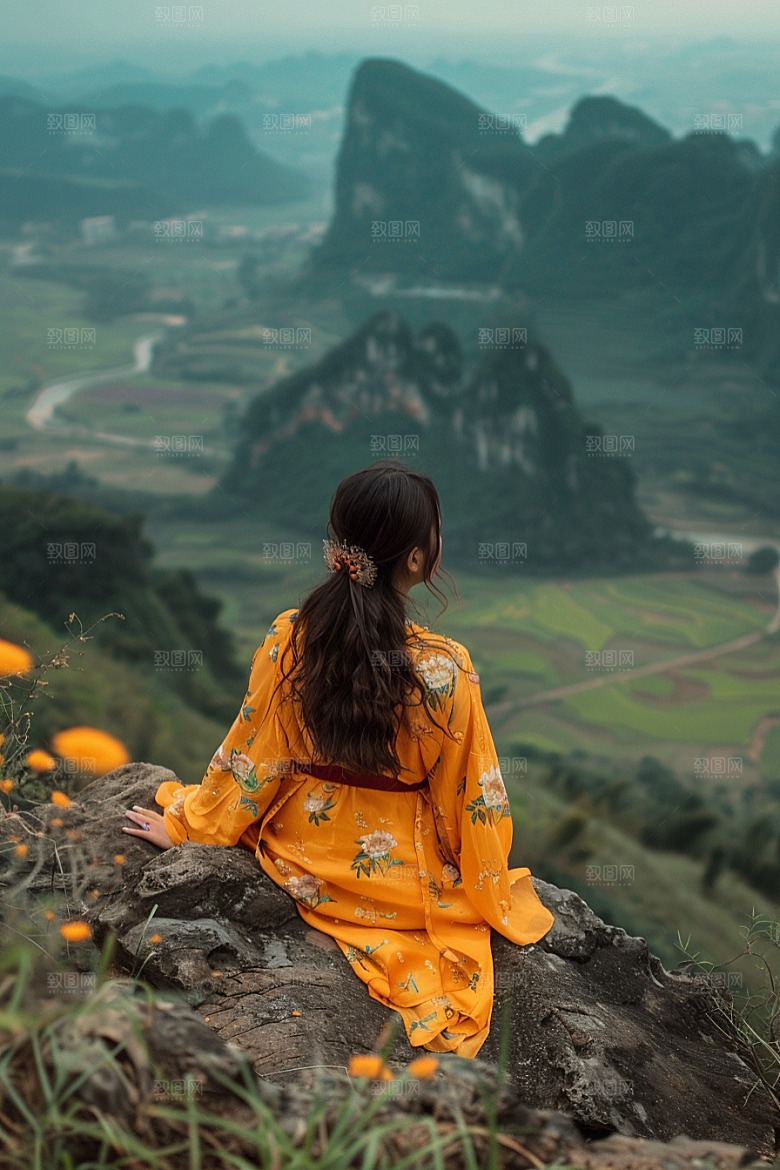 女生旅行背影自由行风光摄影图