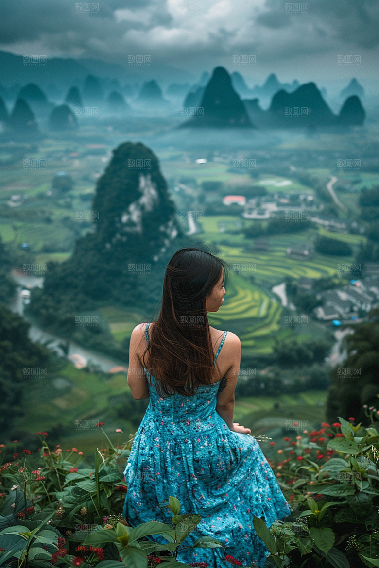 女生旅行背影唯美探险摄影图