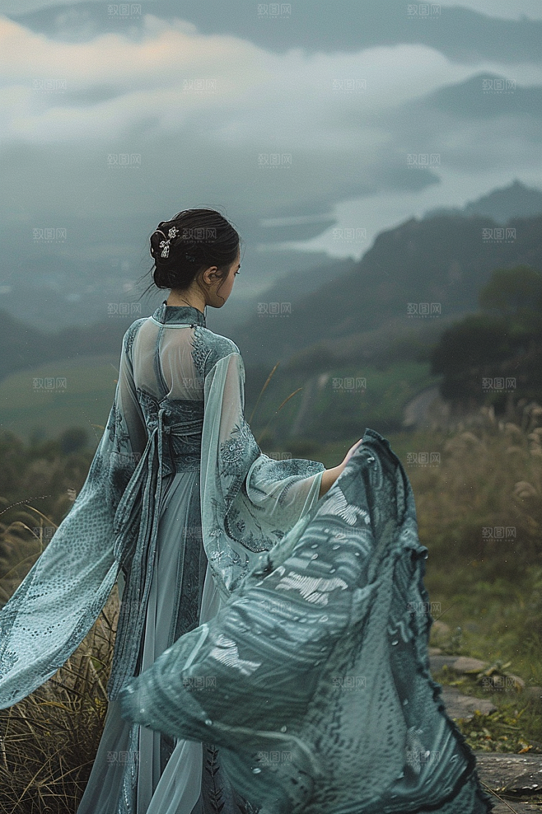 女生旅行背影自由行辽阔摄影图