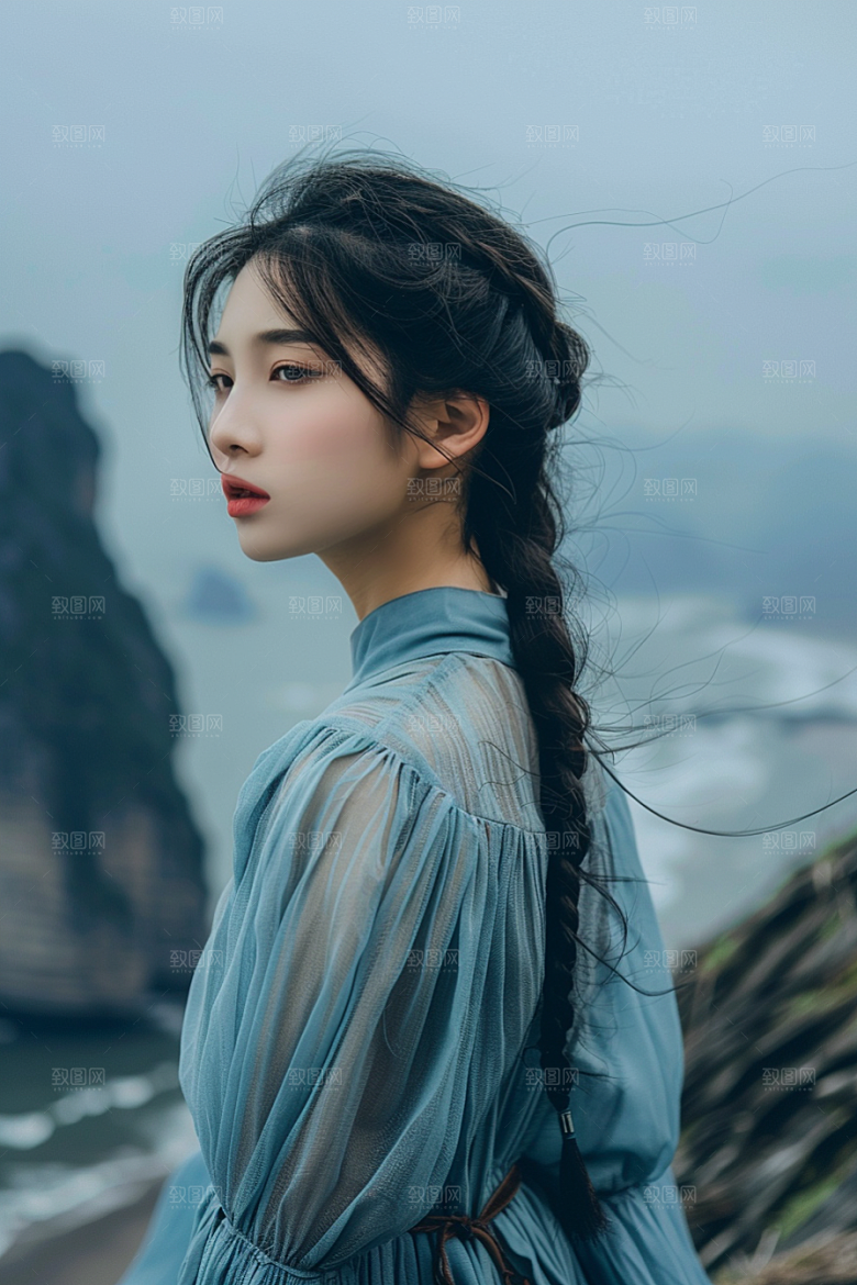 女生旅行背影辽阔自然摄影图
