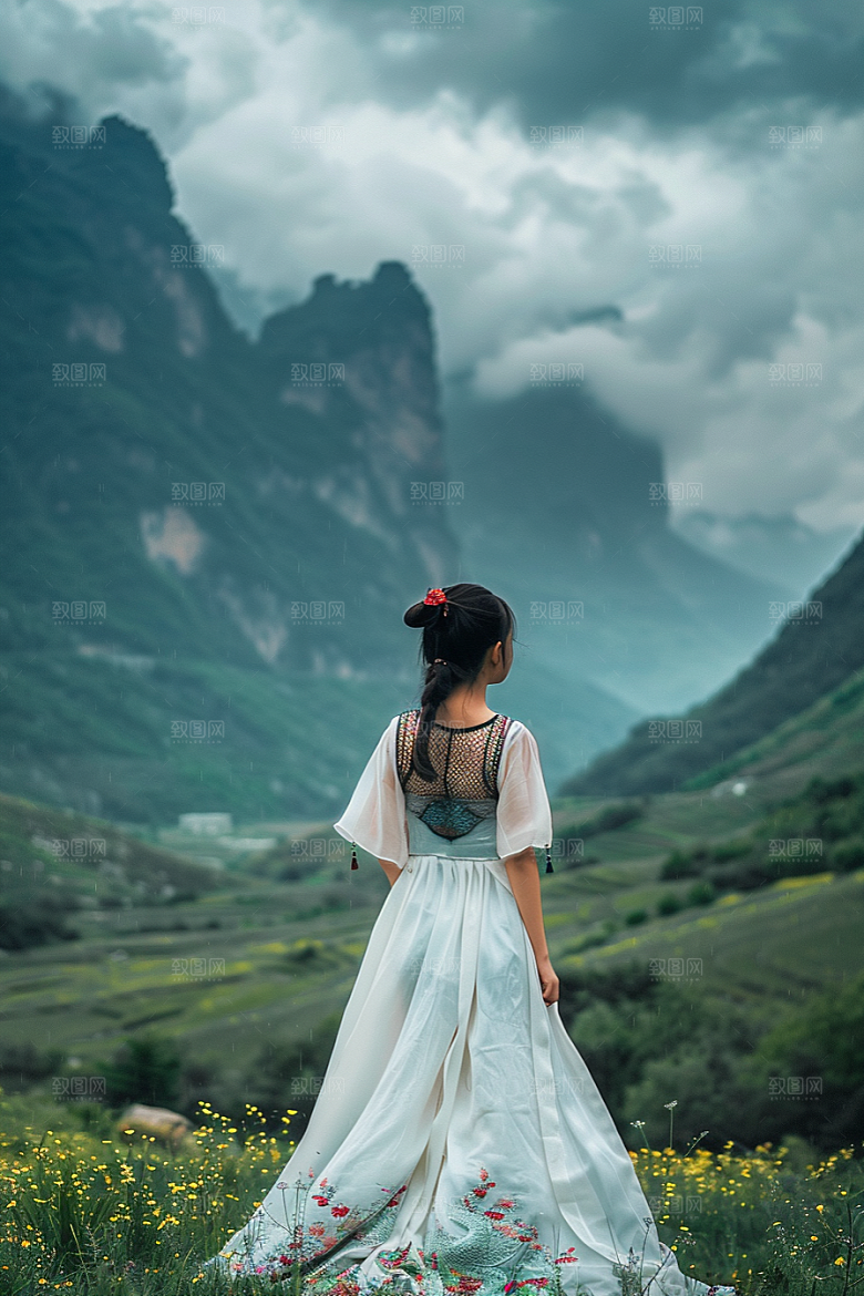 女生旅行背影自由行人物摄影图