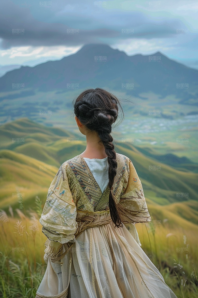 女生旅行背影人物高清摄影图
