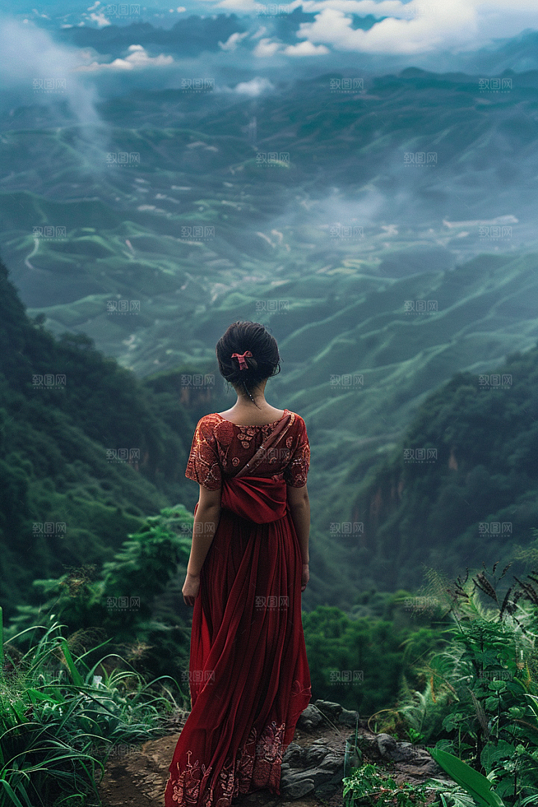 女生旅行背影风光徒步摄影图