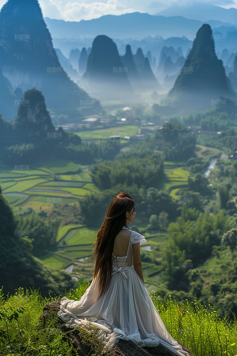 女生旅行背影户外高清摄影图