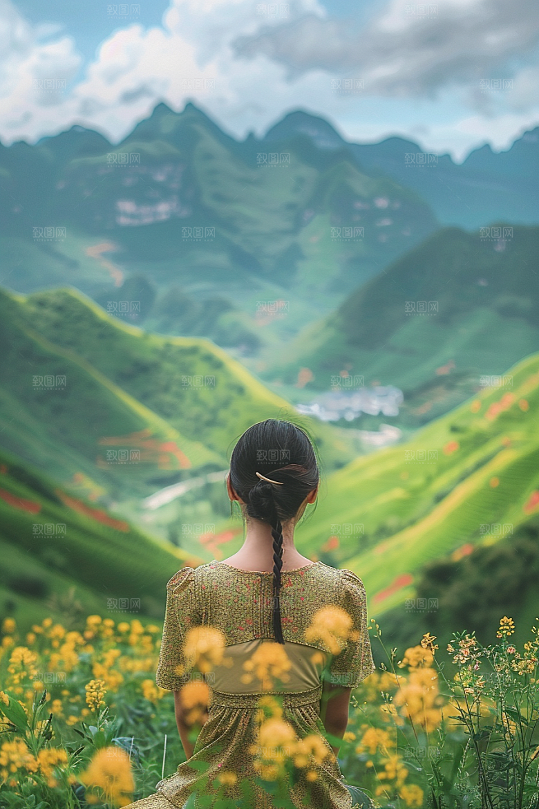 女生旅行背影风光唯美摄影图