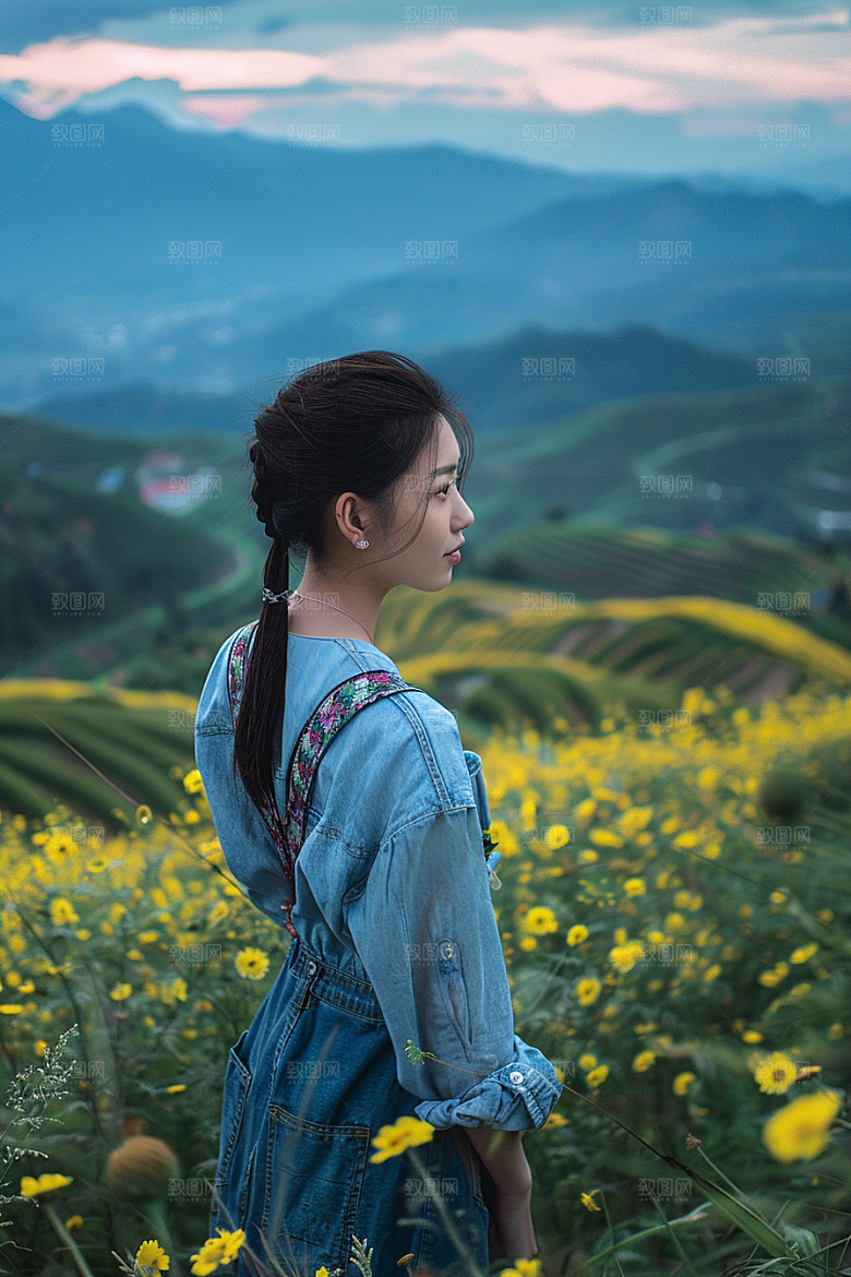 女生旅行背影自由行户外摄影图