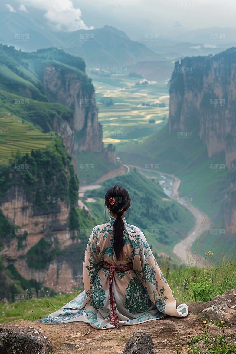 女生旅行背影户外风光摄影图