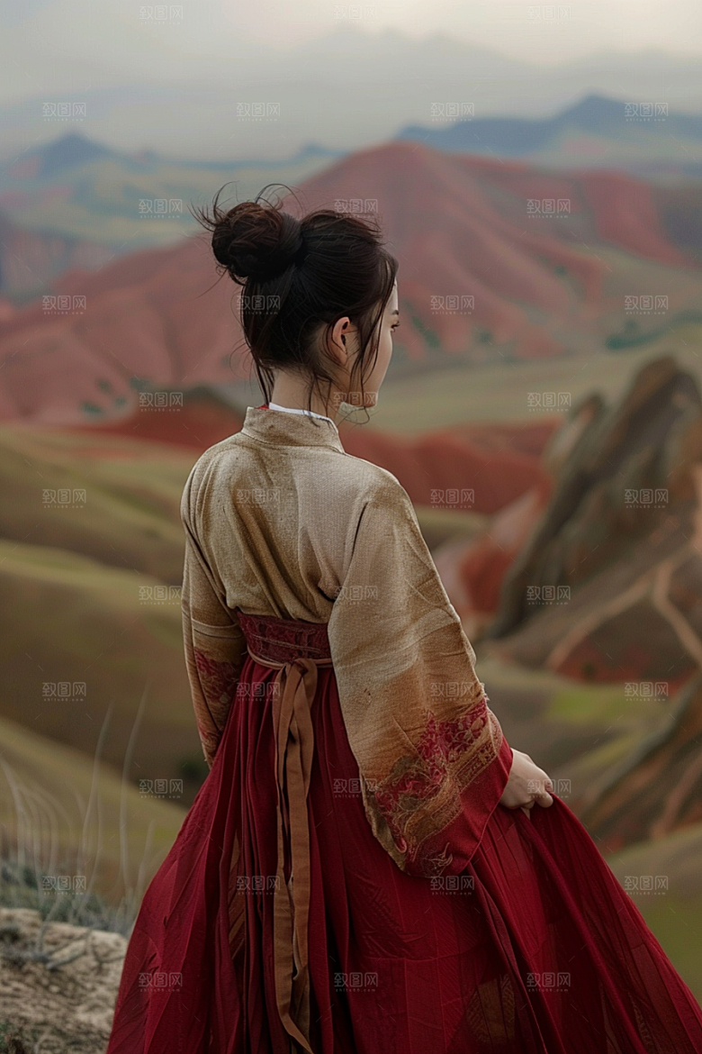 女生旅行背影辽阔高清摄影图