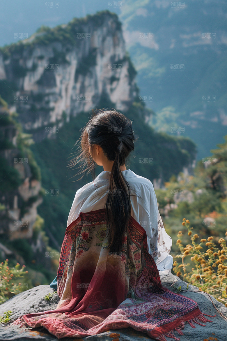 女生旅行背影旅游徒步摄影图
