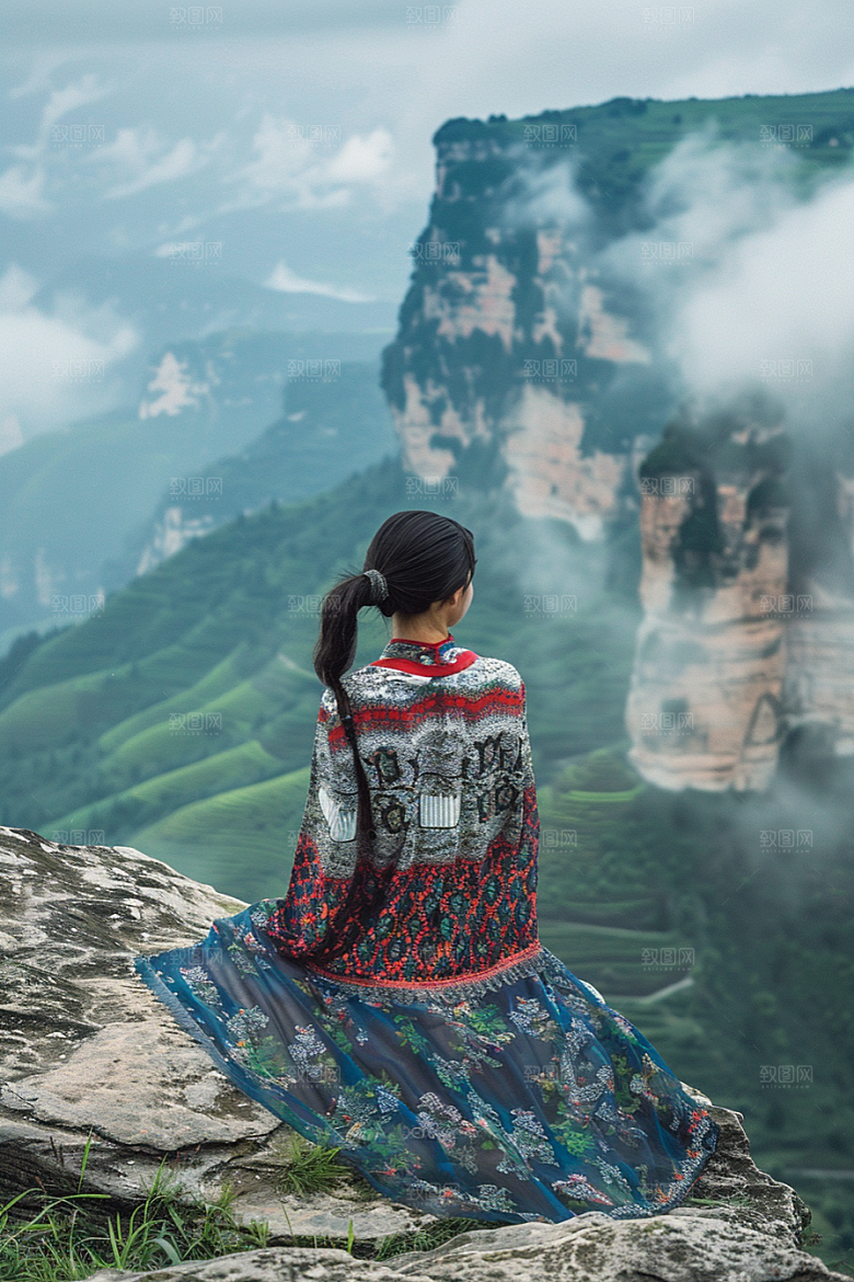女生旅行背影辽阔唯美摄影图