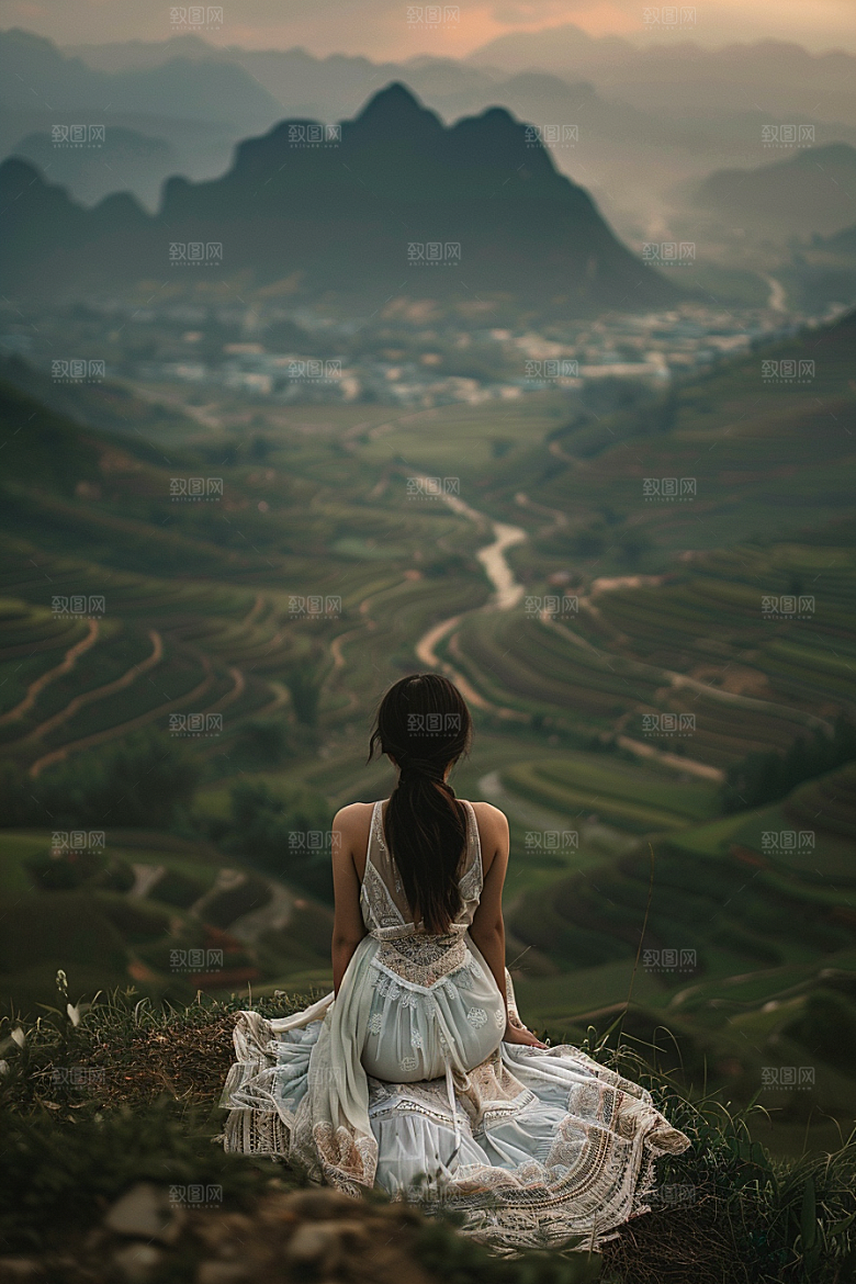 女生旅行背影高清自由行摄影图