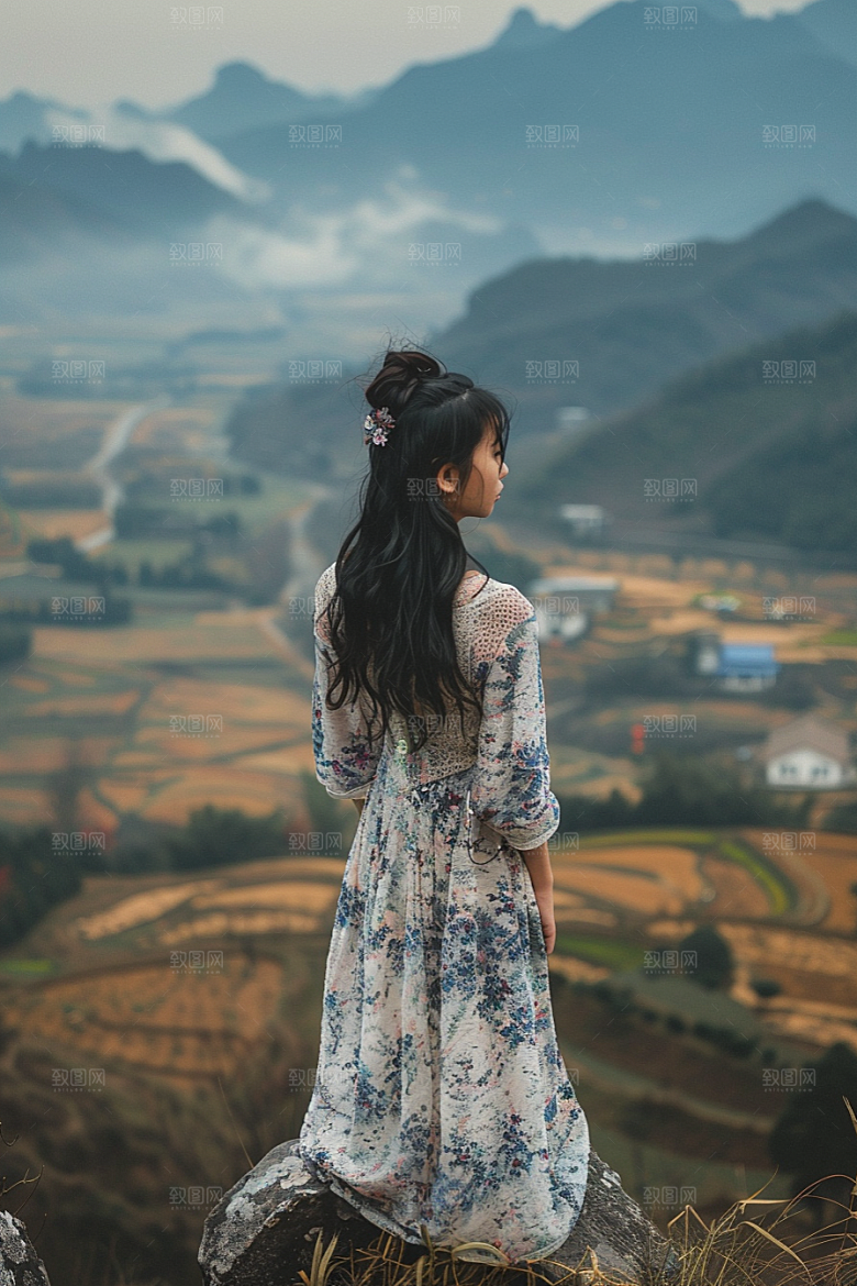 女生旅行背影辽阔旅游摄影图