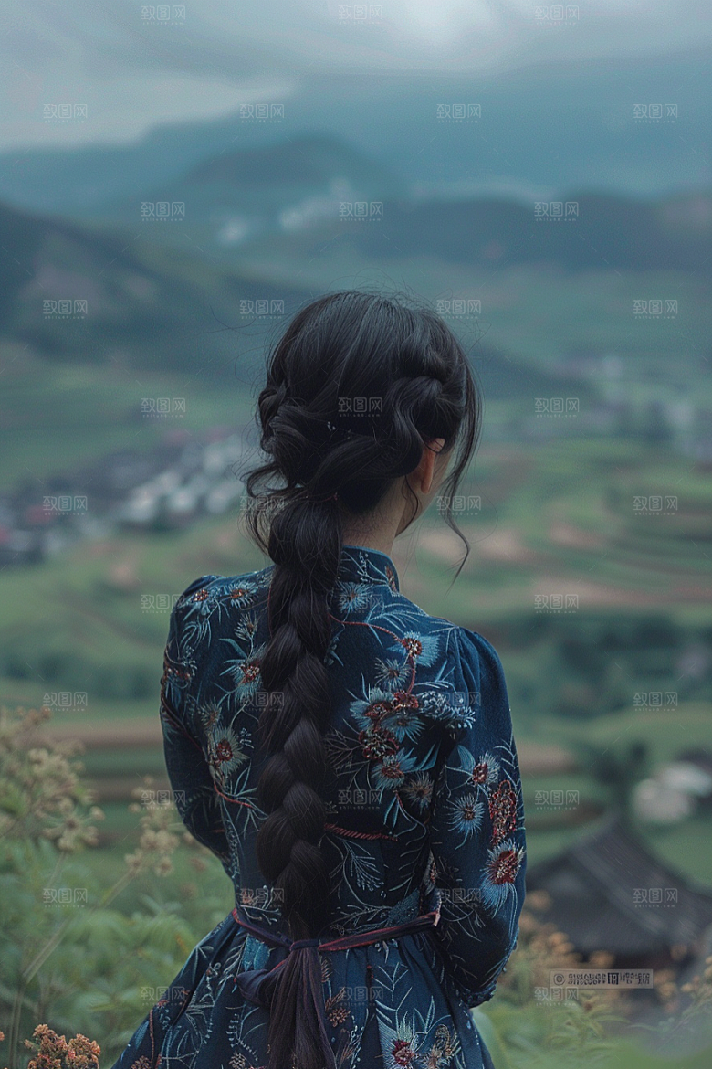 女生旅行背影风光徒步摄影图