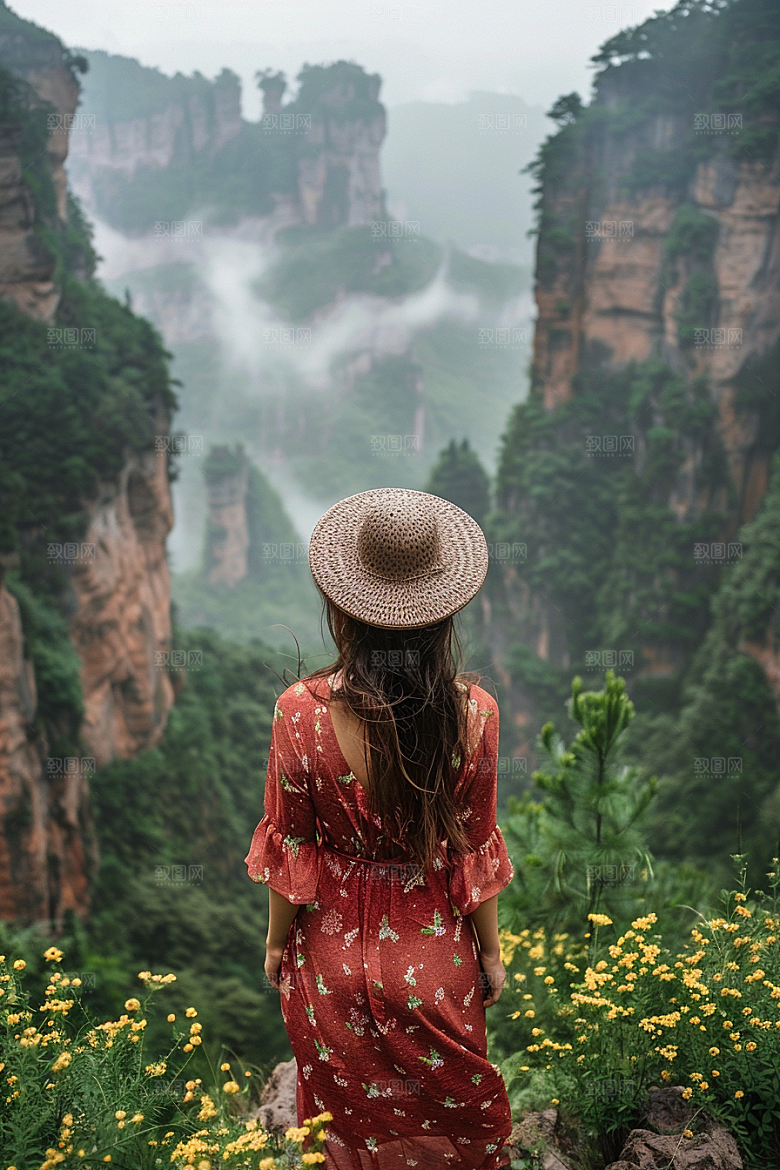 女生旅行背影自由行自然摄影图