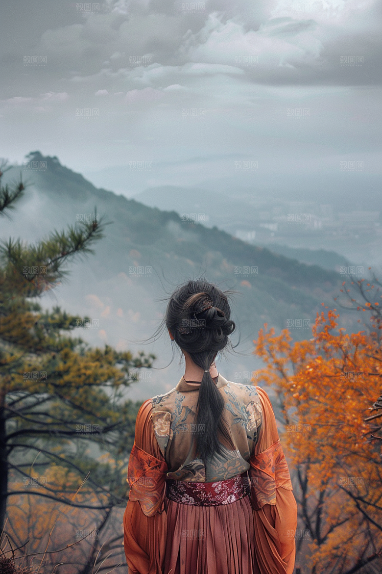 女生旅行背影人物探险摄影图