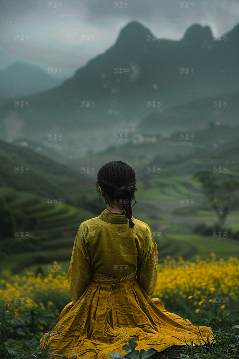 女生旅行背影辽阔自由行摄影图