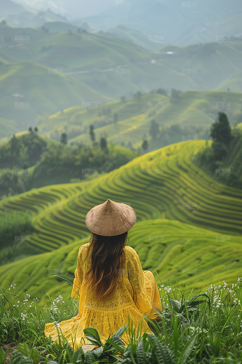 女生旅行背影户外徒步摄影图