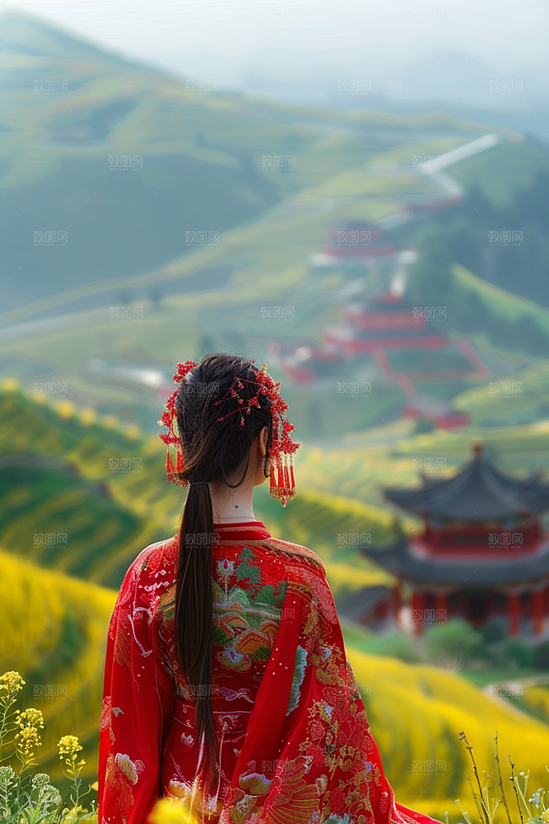 女生旅行背影风光高清摄影图