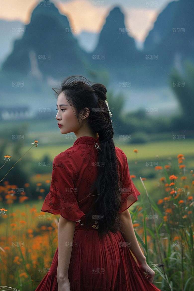 女生旅行背影自然高清摄影图