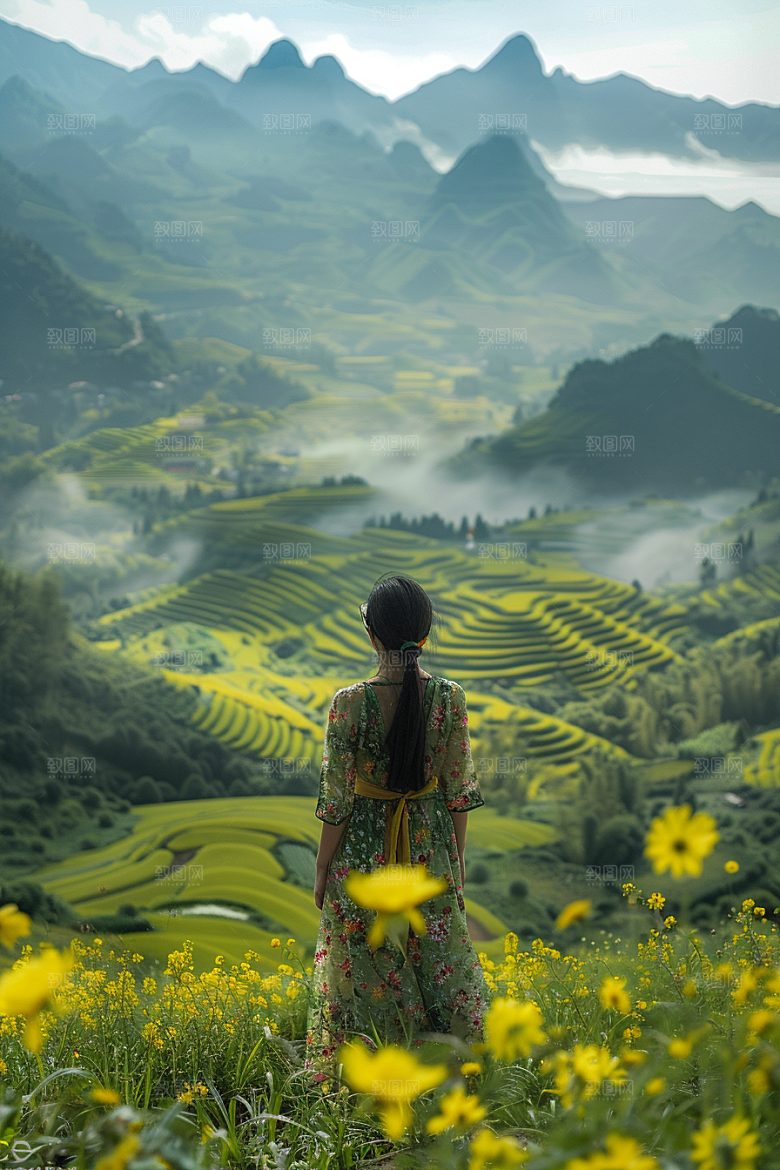 女生旅行背影徒步探险摄影图