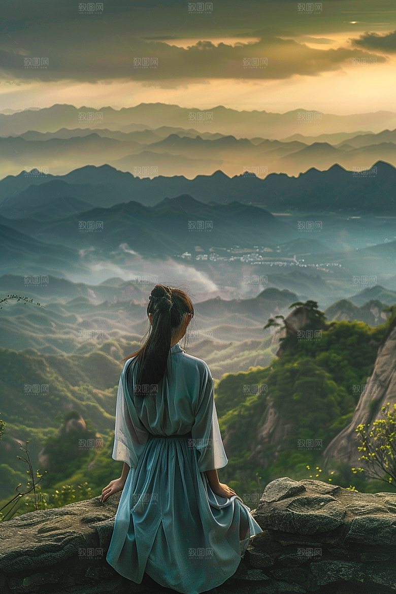 女生旅行背影唯美探险摄影图